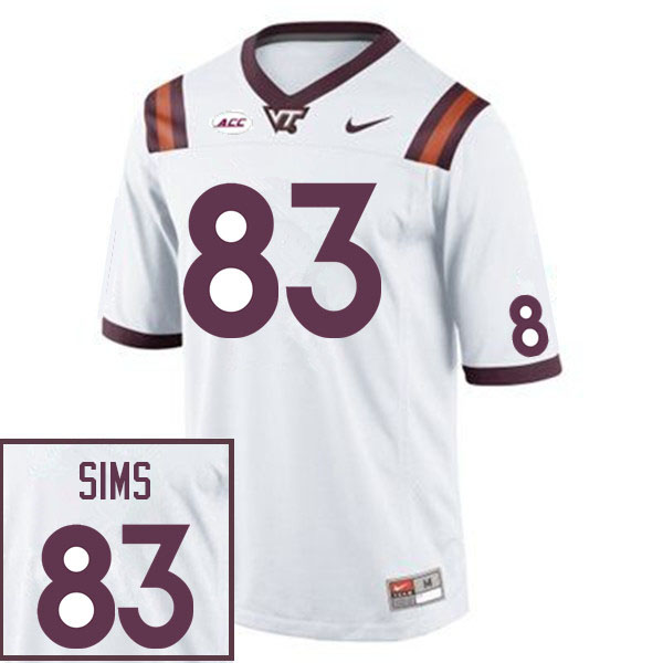 Men #83 DJ Sims Virginia Tech Hokies College Football Jerseys Sale-White
